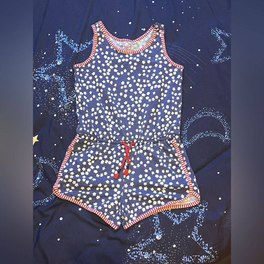 Girls Sz M(7/8) Cat & Jack Star Print Romper with Red Stripe Trim